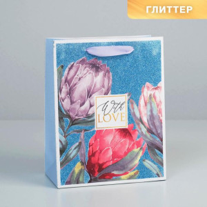 Пакет подарочный СИМА ОПТ With love ламинированный вертикальный 18х23х10 см