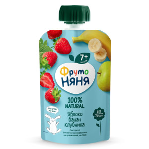 Десерт ФрутоНяня из яблок, банан и клубники 90 гр