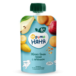 Пюре ФрутоНяня из яблок, бананов и груш с печеньем 90 гр