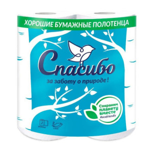 Полотенце бумажное Plushe Спасибо за заботу о природе 10 м 2-х слойное белый 2 рулона