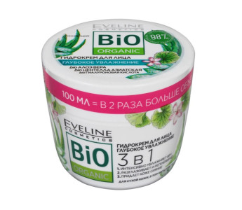 Крем для лица Eveline Bio Organic Глубокое увлажнение гидро-крем 3в1 100 мл - 1