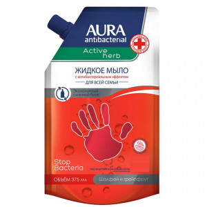 Мыло жид. AURA антибактериальный эффект Active Herb Шалфей и грейпфрут дой-пак 375мл 1/15