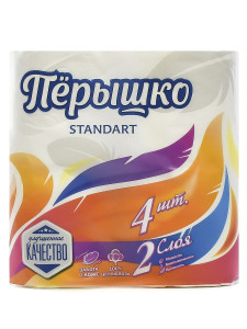Туалетная бумага Пёрышко Standart 2-слойная Белая 4 рулона