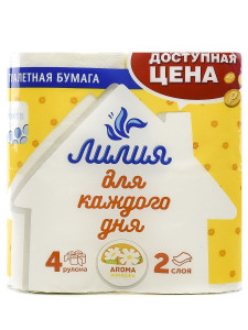 Туалетная бумага Лилия Aroma 2-х слойная Ромашка Белая 4 рулона