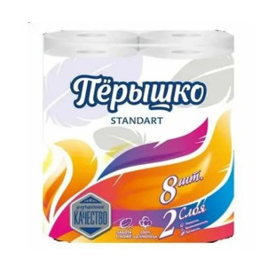 Туалетная бумага Пёрышко Standart 2-х слойная Белая 8 рулонов