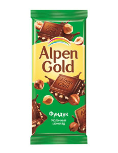 Шоколад Alpen Gold молочный с дробленным фундуком 85 гр