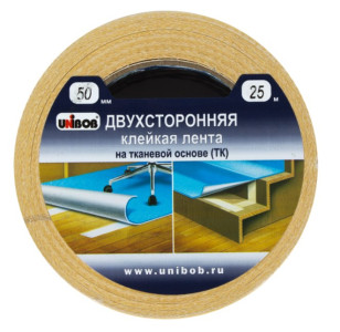 Лента клейкая двусторонняя Unibob на тканевой основе 50 мм х 25 м