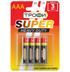 Батарейка Трофи SUPER HEAVY DUTY ААА R03-4BL Zinc 4 шт
