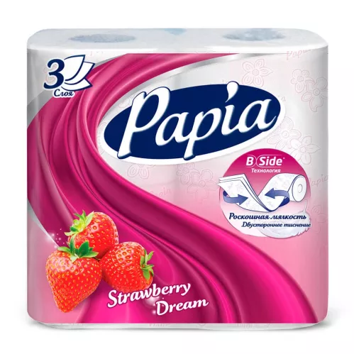 Туалетная бумага Papia 3-х слойная Strawberry Dream 4 рулона – 1