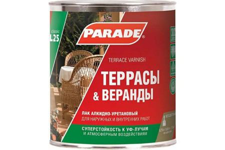 Лак алкидно-уретановый PARADE Террасы & Веранды L25 матовый 0,75л Россия (6)