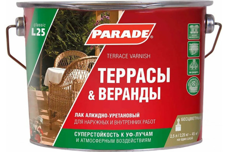 Лак алкидно-уретановый PARADE Террасы & Веранды L25 глянцевый 2,5л Россия (3)