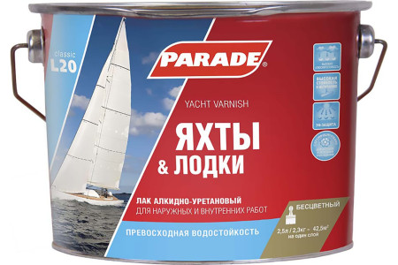 Лак алкидно-уретановый яхтный  PARADE Яхты & Лодки L20 матовый 2,5л Россия (3)