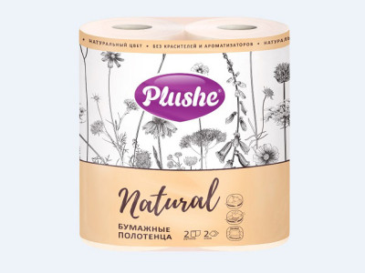 Полотенце бумажное Plushe Natural 2-х слойное 2 рулона