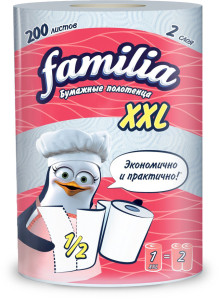 Полотенце бумажное Familia Plus 2-х слойное белый XXL 1 рулон