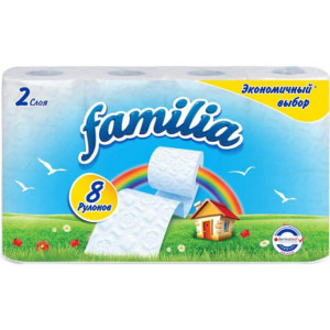 Туалетная бумага Familia Радуга 2-слойная Белая 8 рулонов