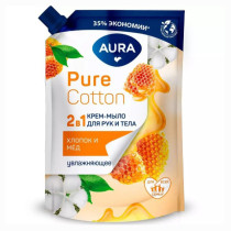 Крем-мыло жидкое Aura Pure Cotton 2 в1 Хлопок и мед в мягкой упаковке 450 мл