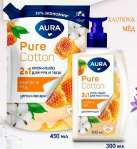 Крем-мыло жидкое Aura Pure Cotton 2 в1 Хлопок и мед в мягкой упаковке 450 мл
