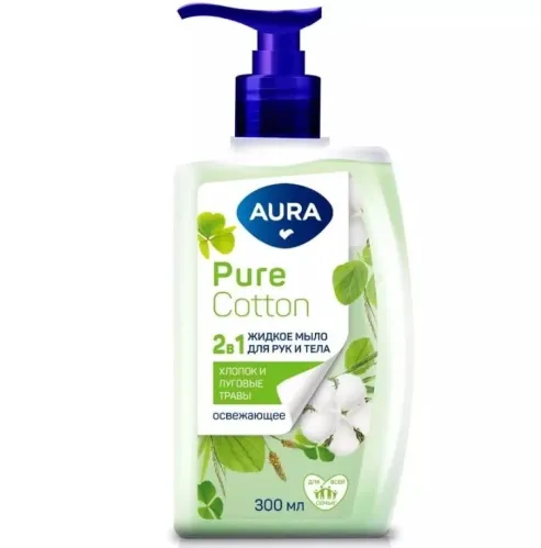 Крем-мыло жидкое Aura Pure Cotton 2 в 1 для рук и тела хлопок и луговые травы 300 мл – 1