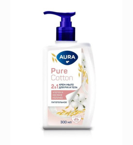 Крем-мыло жидкое Aura 2 в 1 для рук и тела Хлопок и овсяное молочко 300 мл