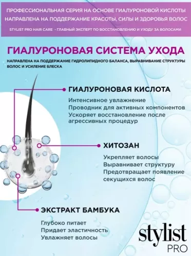 Бальзам для волос Stylist Pro Hyaluronic Гиалуроновый Глубокое увлажнение и зеркальный блеск 280 мл – 2