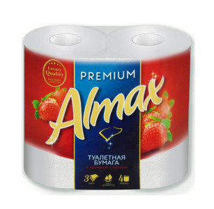 Туалетная бумага Almax Premium 3-х слойная Клубника 4 рулона