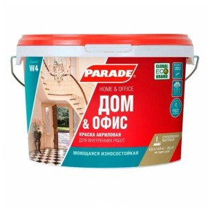 Краска В/Д интерьерная акриловая PARADE W4 Дом & Офис база А  белая матовая 5л Россия (1)