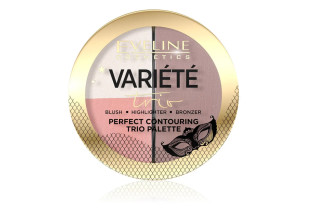 Палетка для контуринга Eveline VARIETE тон 01 розовый, светло-бежевый, темно-бежевый Скульптурирующая пудра румяна хайлайтер 10 гр