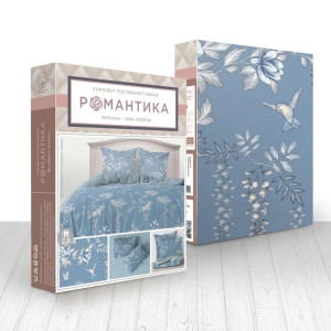 Комплект постельного белья Романтика Перкаль Французские луга с простынею на резинке 2сп - 1