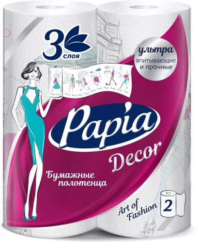 Полотенце бумажное Papia Decor 3-х слойные 2 рулона – 1