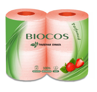 Туалетная бумага BIOCOS Клубника 2-х сл 4 рул (12)