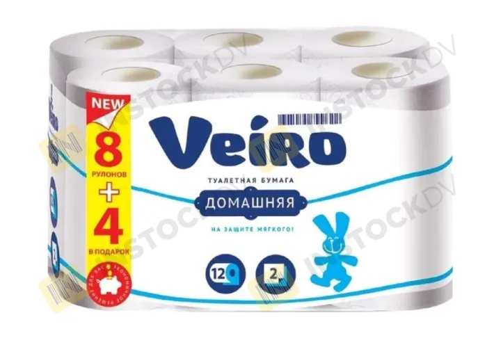 Туалетная бумага Veiro Домашняя 2-х слойная белая 8+4 рулона – 1