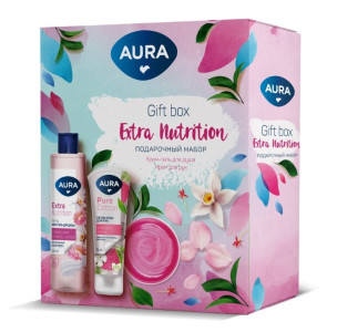 Подарочный набор Aura Extra Nutrition Крем-гель для душа Сливочная ваниль 250 мл, крем для рук Тонизирующий 75 мл