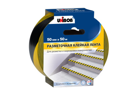 Лента клейкая разметочная Unibob 50 мм х 50 м 150 мкм желто-черный