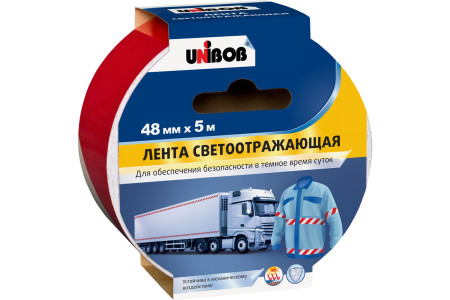 Лента клейкая светоотражающая Unibob 48 мм х 5 м красно-белый