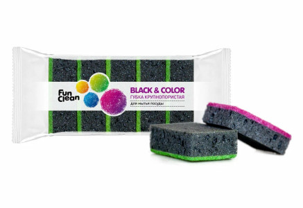 Губка для посуды Fun Clean Black & Color крупнопористая 5 шт