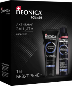 Подар.набор Deonica FOR MEN Активная защита (антиперспирант-спрей,гель для душа 2 в1)