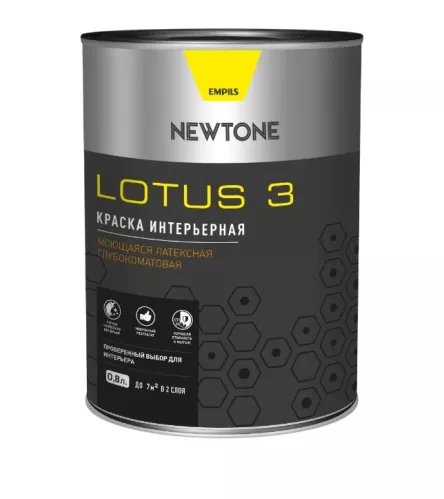 Краска Newtone Lotus 3 интерьерная водно-дисперсионная моющая латексная глубокоматовая База А 0.8 л – 2