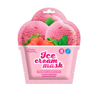 Маска для лица Funny Organix Ice Cream Охлаждающая тканевая Морозная свежесть Strawberry Sorbet&Min 22 гр