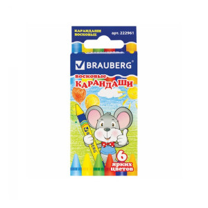 Карандаши восковые Brauberg Пифагор 6 цветов