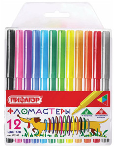 Фломастеры Пифагор Веселая такса 12 цветов вентилируемый колпачок 