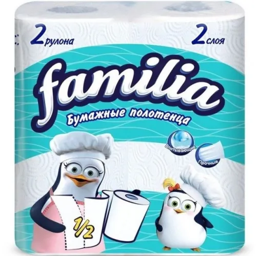 Полотенце бумажное Familia Plus Белое 2-х слойное 2 рулона – 1