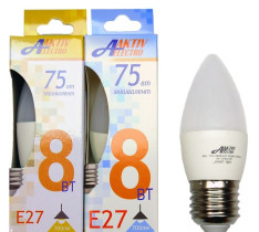 Лампа светодиодная  АктивЭлектро Regular C37 8Вт 175-265В 6500К 700Лм Е27 Свеча