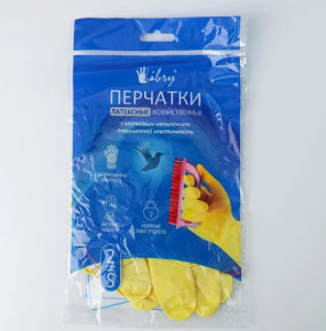 Перчатки хозяйственные Libry латексные с хлопковым напылением желтые размер S