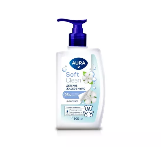 Мыло жидкое Aura Soft Clean Хлопок и Д-пантенол дозатор 500 мл – 1