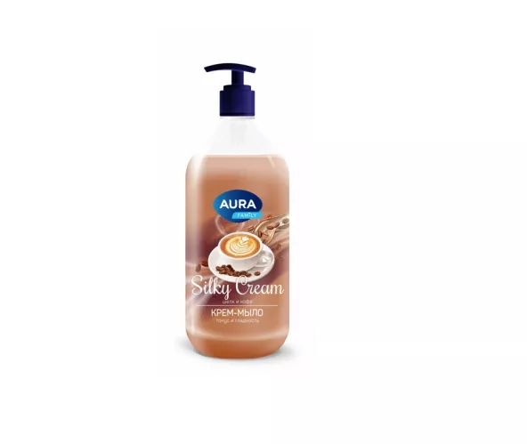 Крем-мыло жидкое Aura Silky cream с дозатором шелк и кофе 1 л – 1