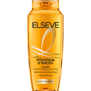 Шампунь для волос L`Oreal Paris Elseve Роскошь 6 масел  с маслами марулы и камелии для сухих волос без силиконов 400 мл