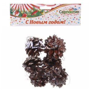 Елочные игрушки Серпантин шишки с белым инеем размер 5.5 см 6 шт