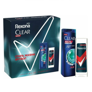 Подарочный набор Rexona Будь в Игре! гель для душа 180 мл и шампунь 2в1 Clear 200 мл 