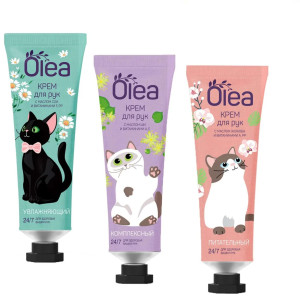 Подарочный набор Olea Hand Care Cats крем для рук Комплексный 30мл, крем для рук Увлажняющий 30мл и крем для рук Питательный 30мл