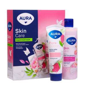 Подарочный набор Aura Extra Care Гель для душа Сливочная ваниль-Пион 250 мл и крем для рук Тонизирующий 75 мл